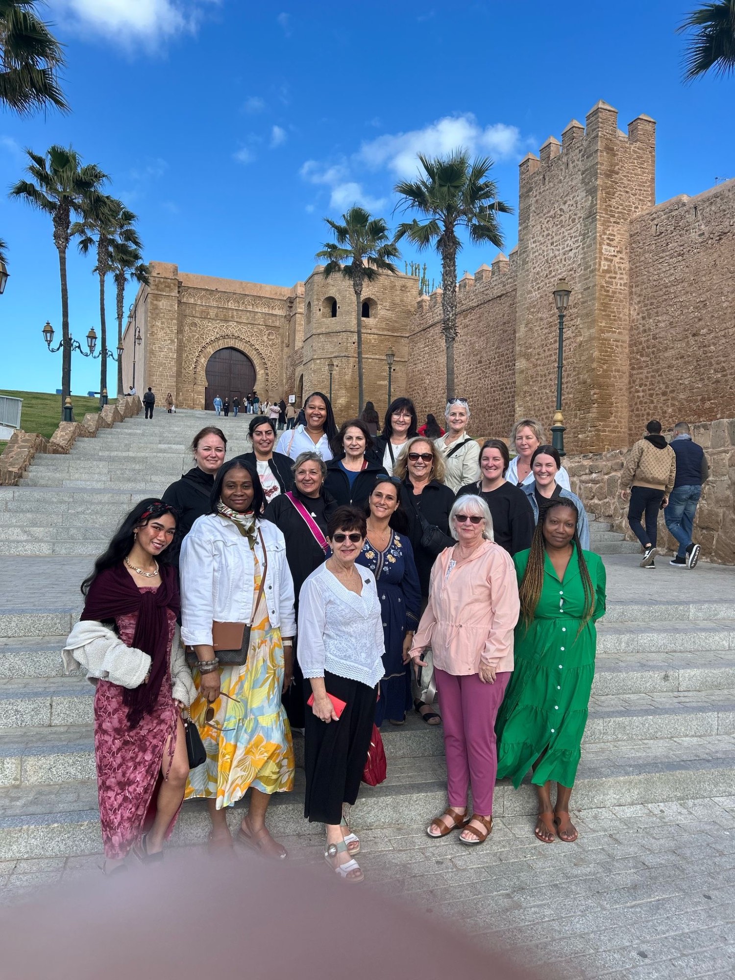 Hassan II Mosque courtyard in Casablanca with its distinctive minaret and geometric floor patterns